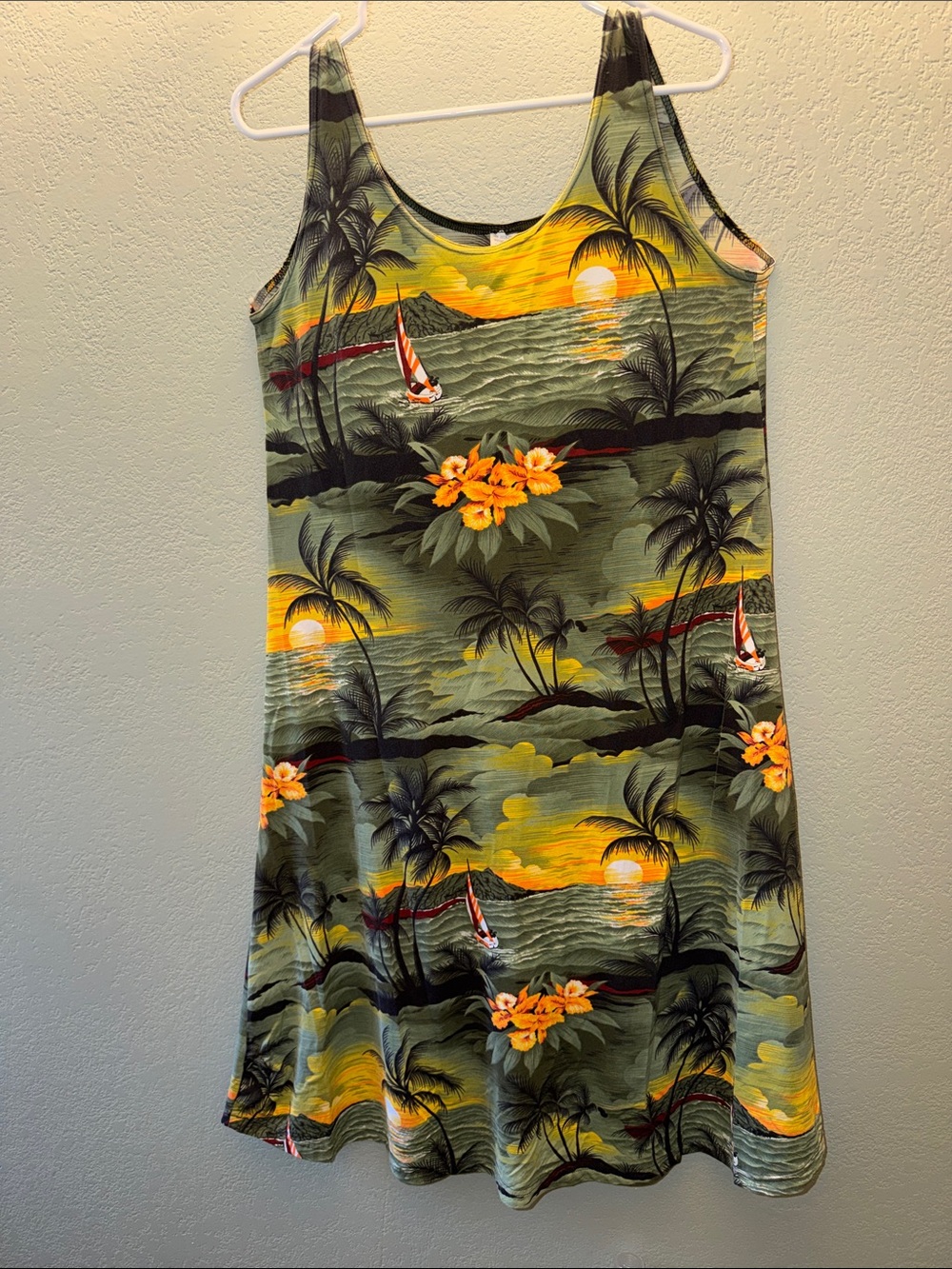 Girls Tropical Sunset Swing Dress in Olive & Yellow